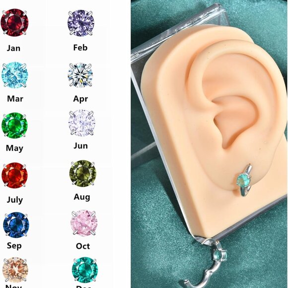 Women’s December Birthstone Cubic Zirconia Hoop Earrings, Small 12mm Stainless S - Picture 5 of 8